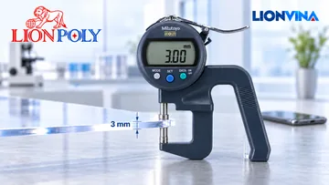 Minh họa tấm đặc LION POLY 3 mm và máy đo độ dày
