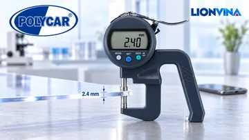 Minh họa tấm đặc POLYCAR 2,4 mm và máy đo độ dày