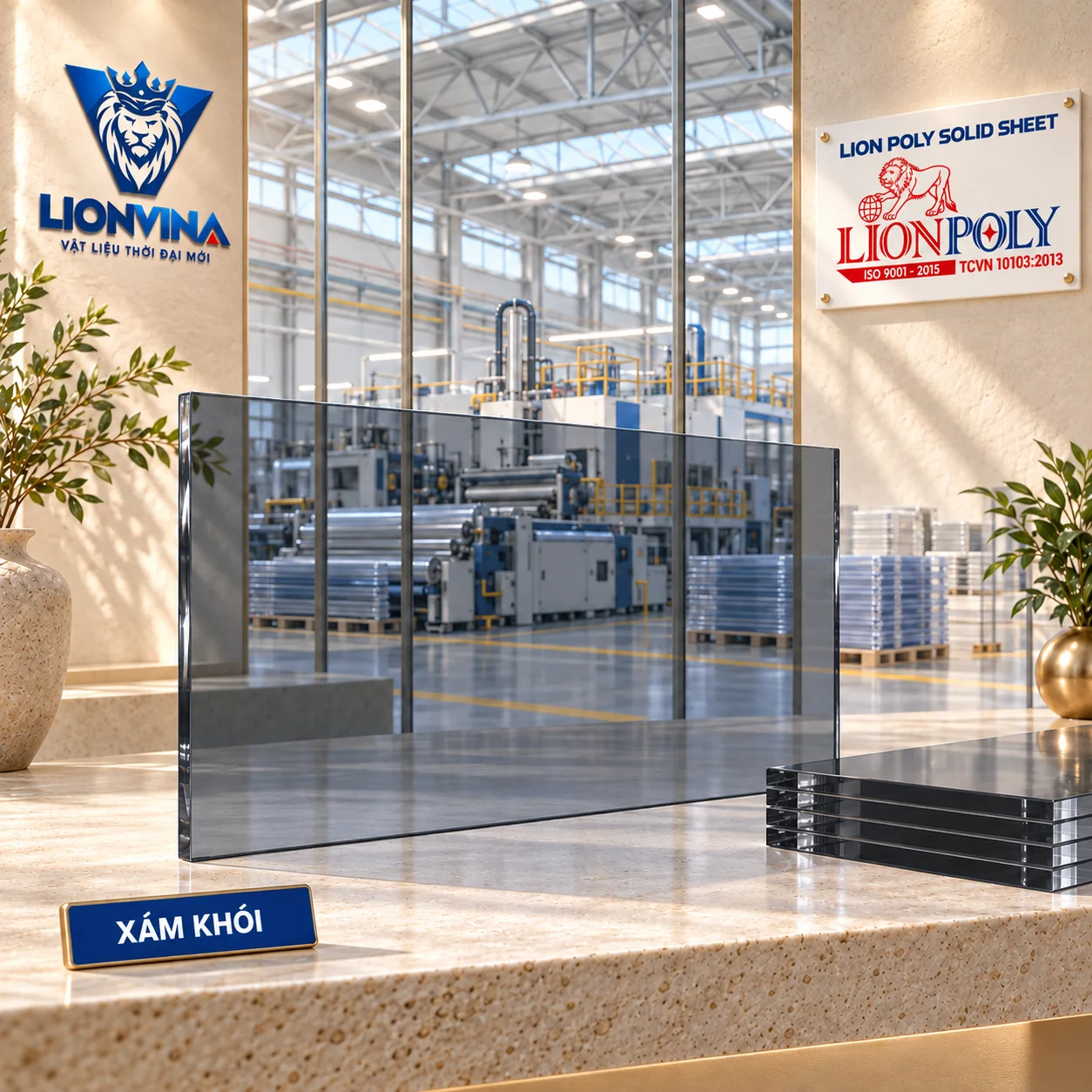 Tấm Poly đặc LION POLY 10 mm — Xám khói