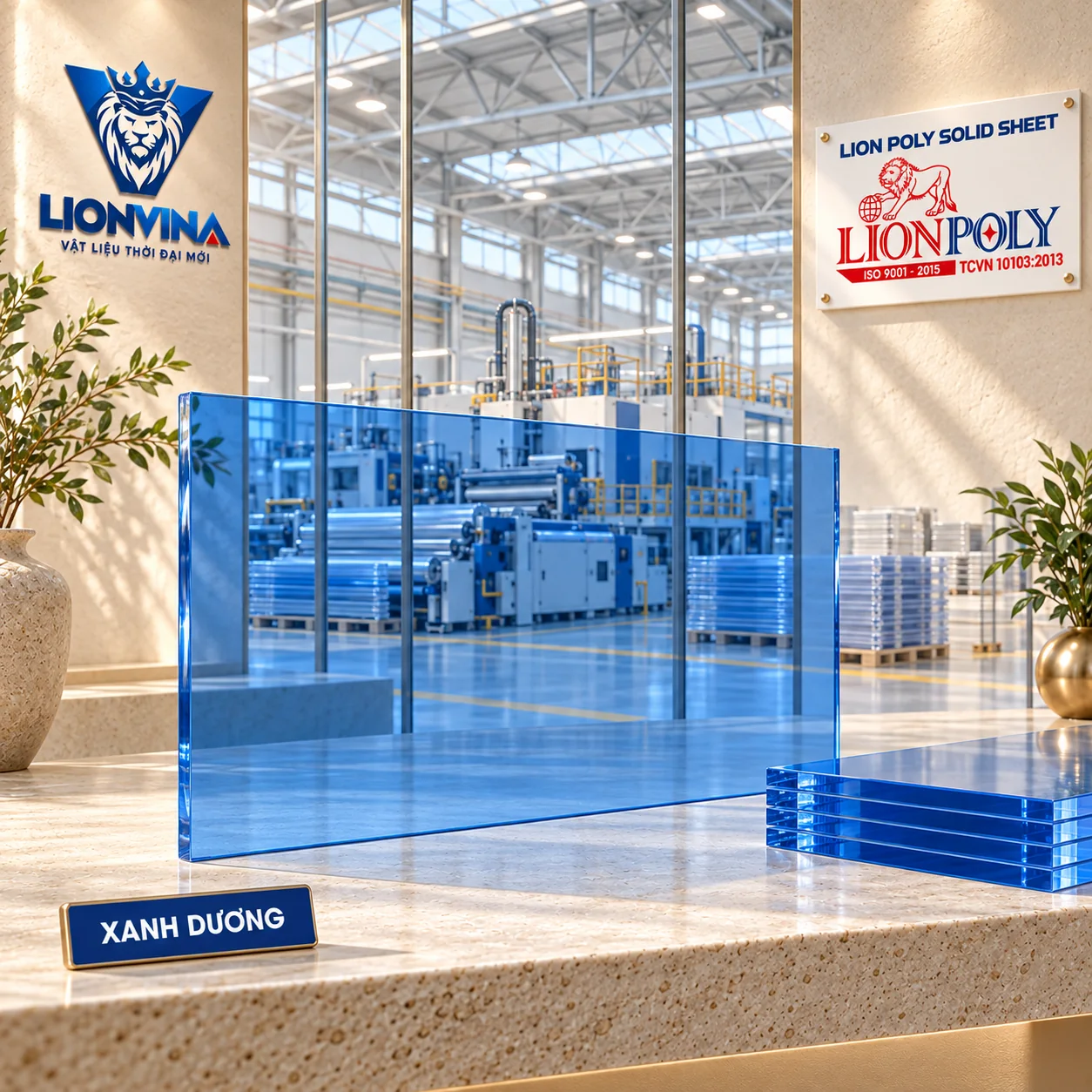 Tấm Poly đặc LION POLY 4.5 mm — Xanh dương