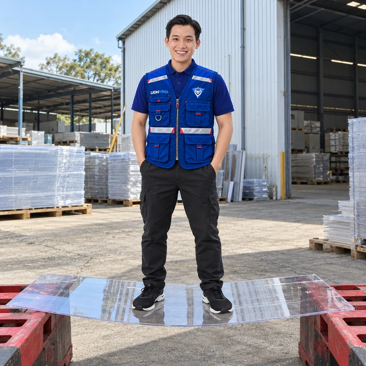 Minh họa người đứng trên tấm polycarbonate trong suốt
