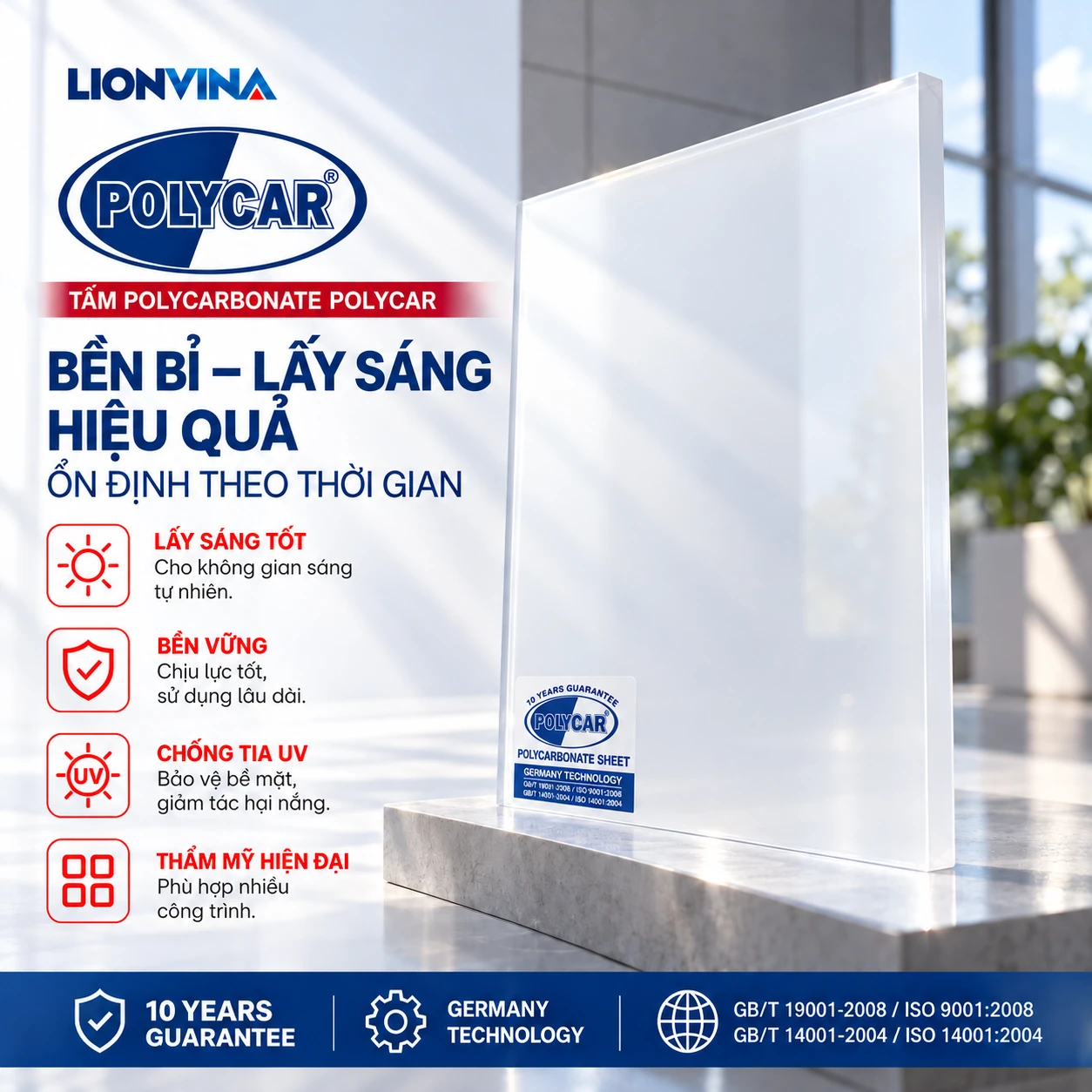 Tấm Polycarbonate POLYCAR — Trắng sữa