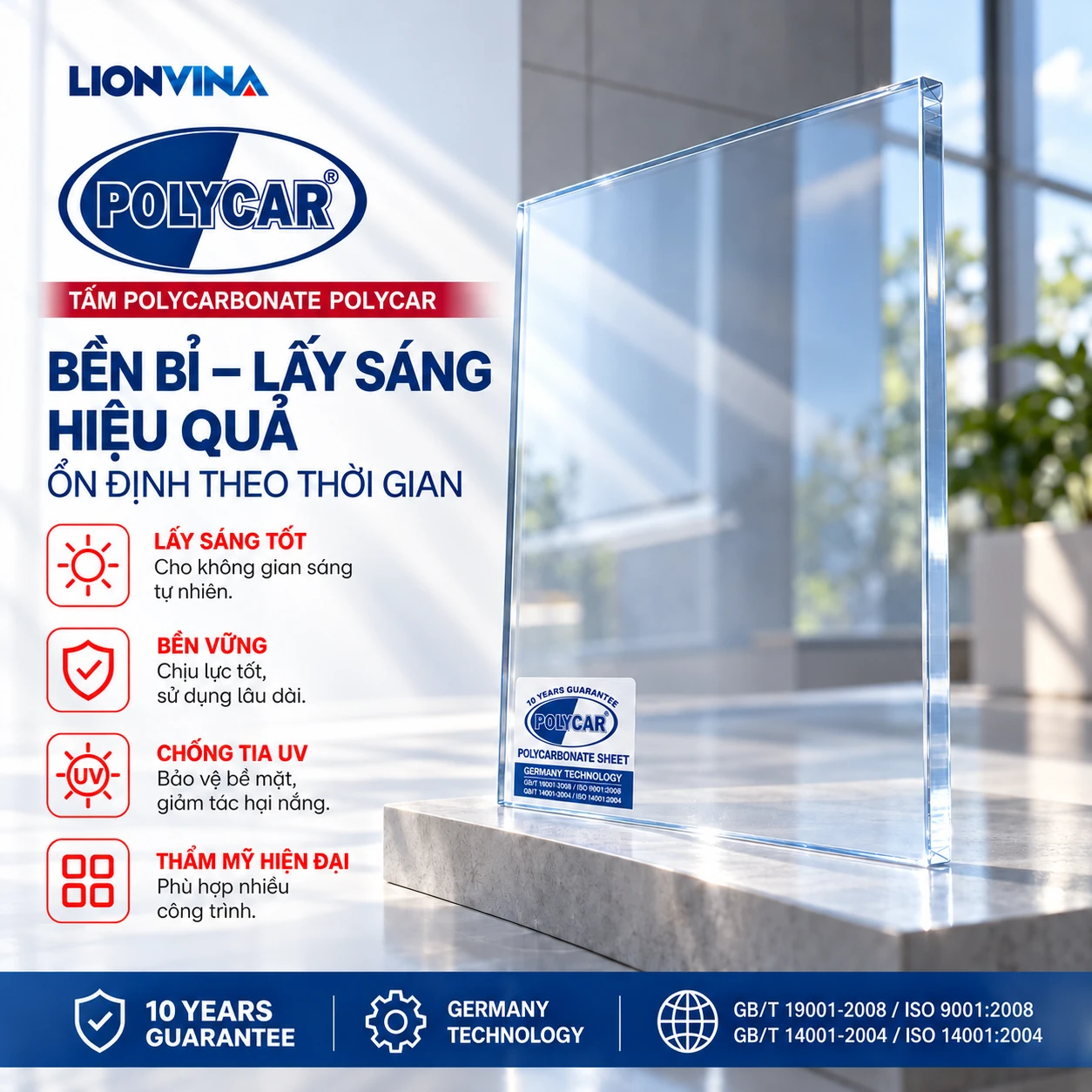 Tấm Polycarbonate POLYCAR — Trong suốt
