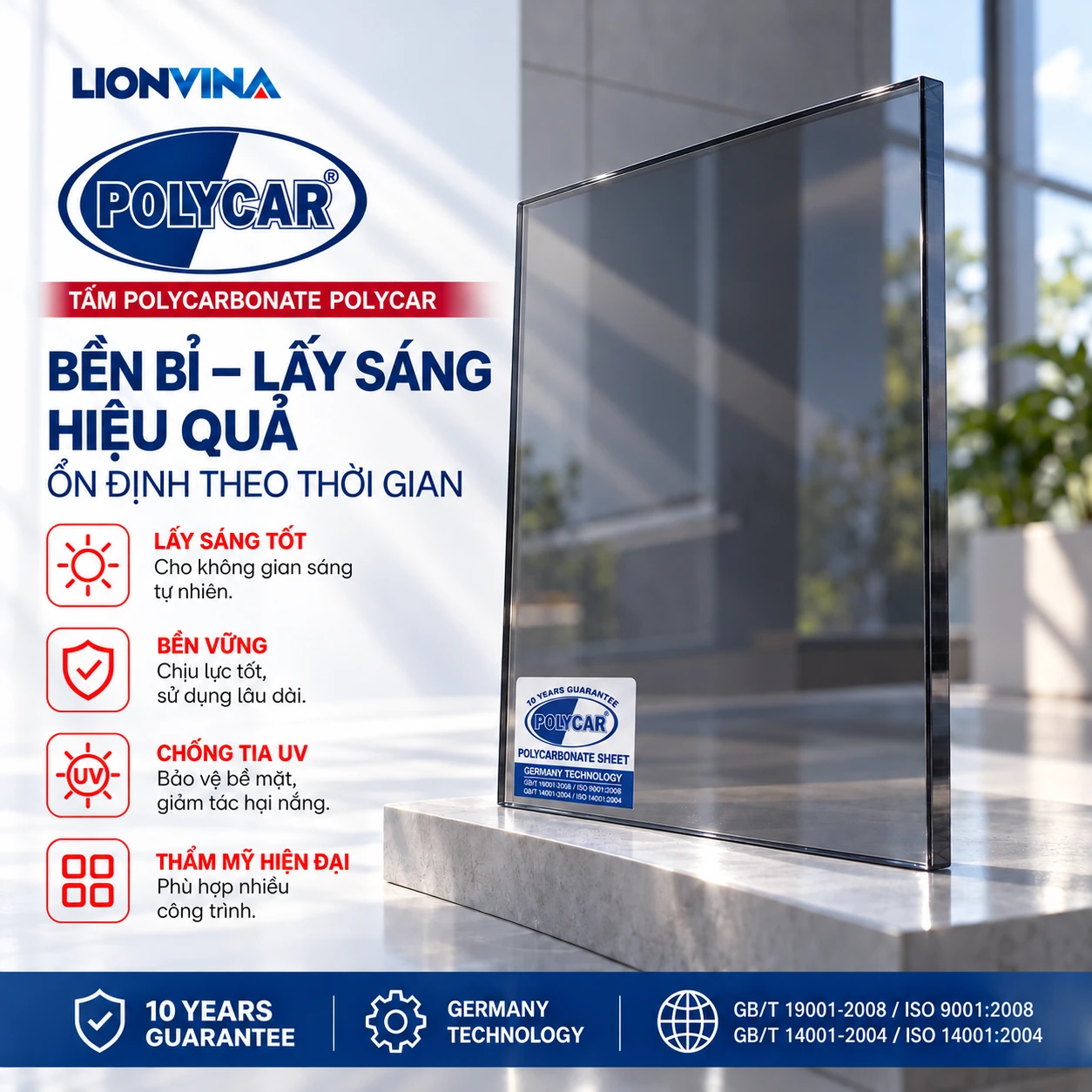 Tấm Polycarbonate POLYCAR — Xám khói