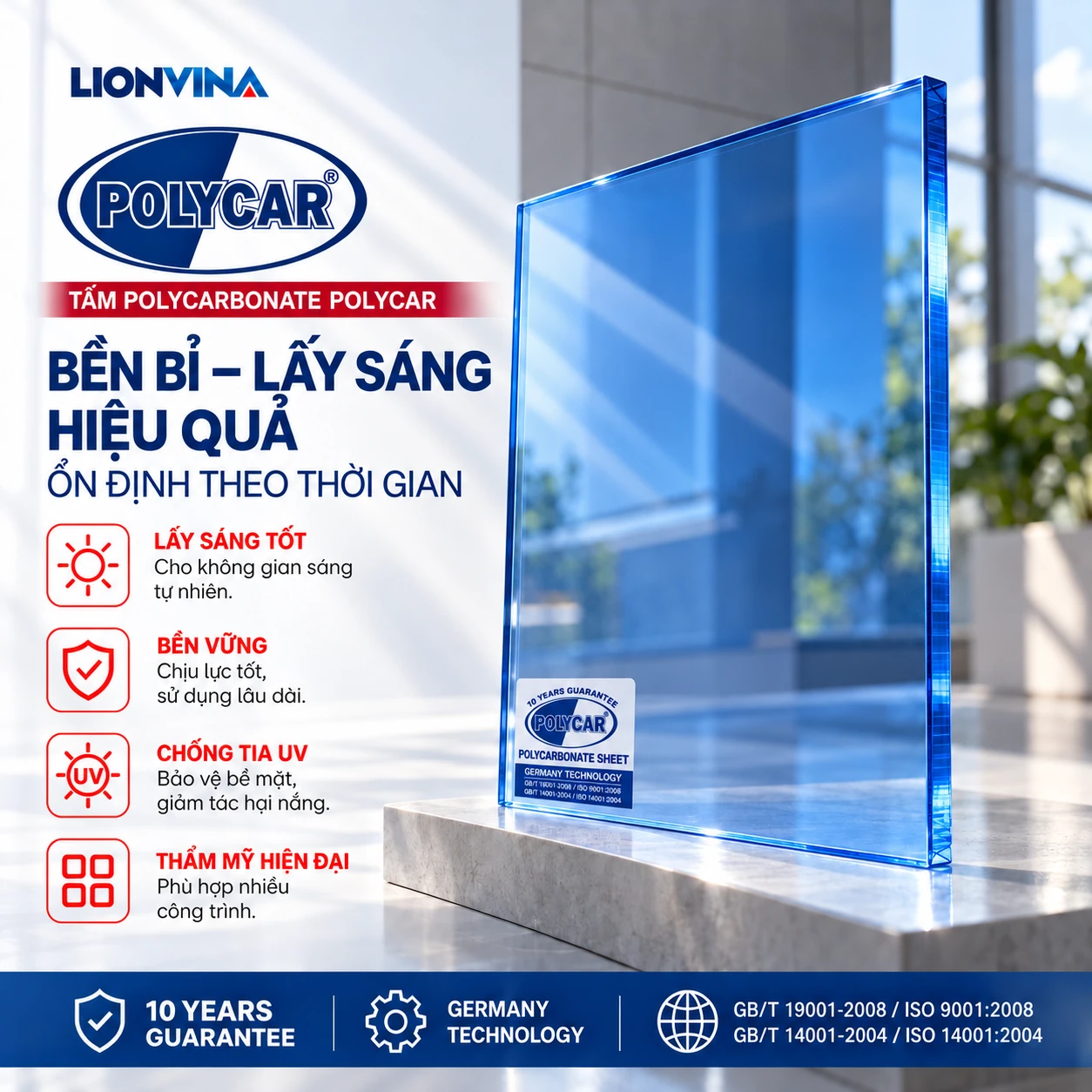 Tấm Polycarbonate POLYCAR — Xanh dương