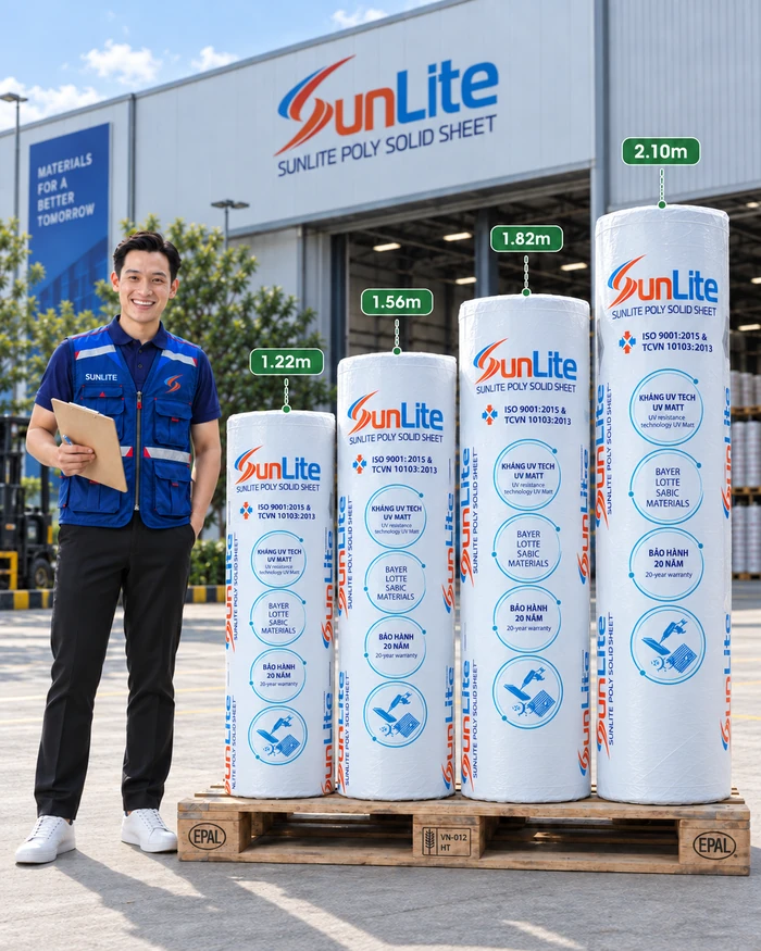 Các cuộn tấm SUNLITE với nhiều khổ rộng trước nhà máy