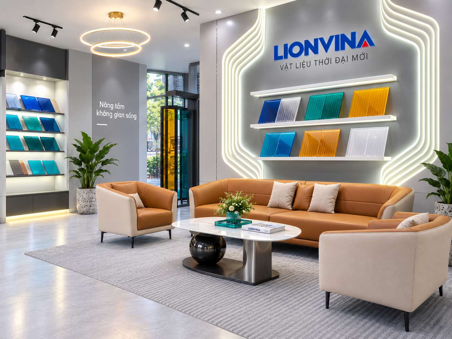 LIONVINA discussion area and material sample displays