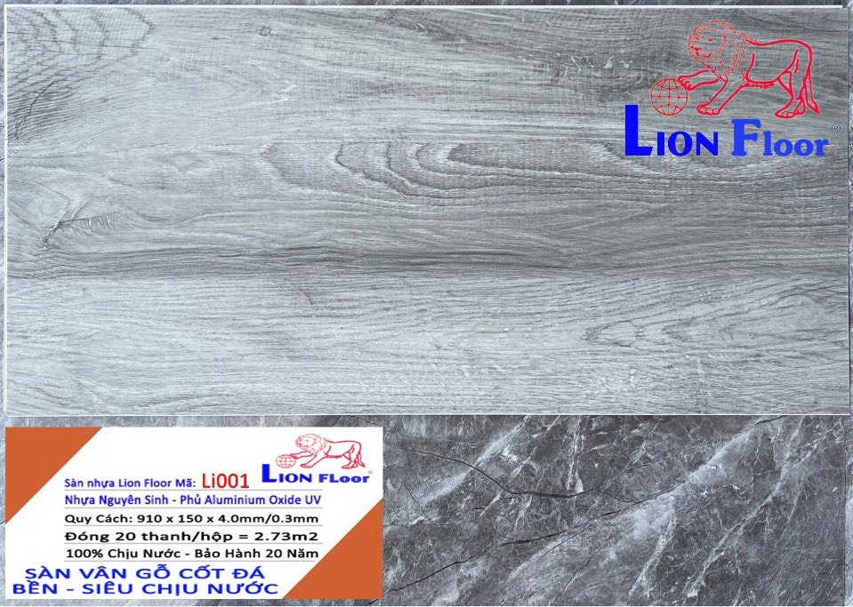 Sàn Nhựa hèm khóa Vân Gỗ Cốt Đá Lion Floor-LI001