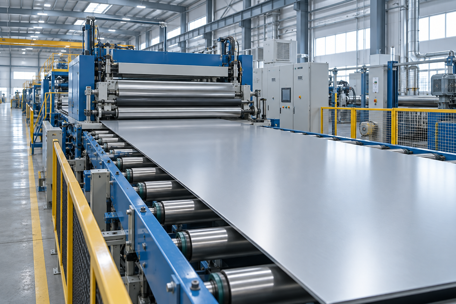 Illustration of an aluminium composite panel production line