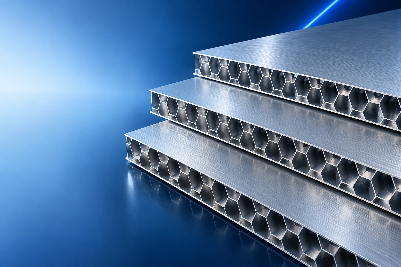 Aluminium honeycomb panel with hexagonal core – illustration