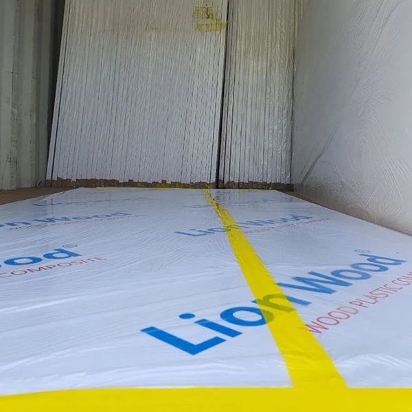 Packaged LionWood plastic boards in the storage area
