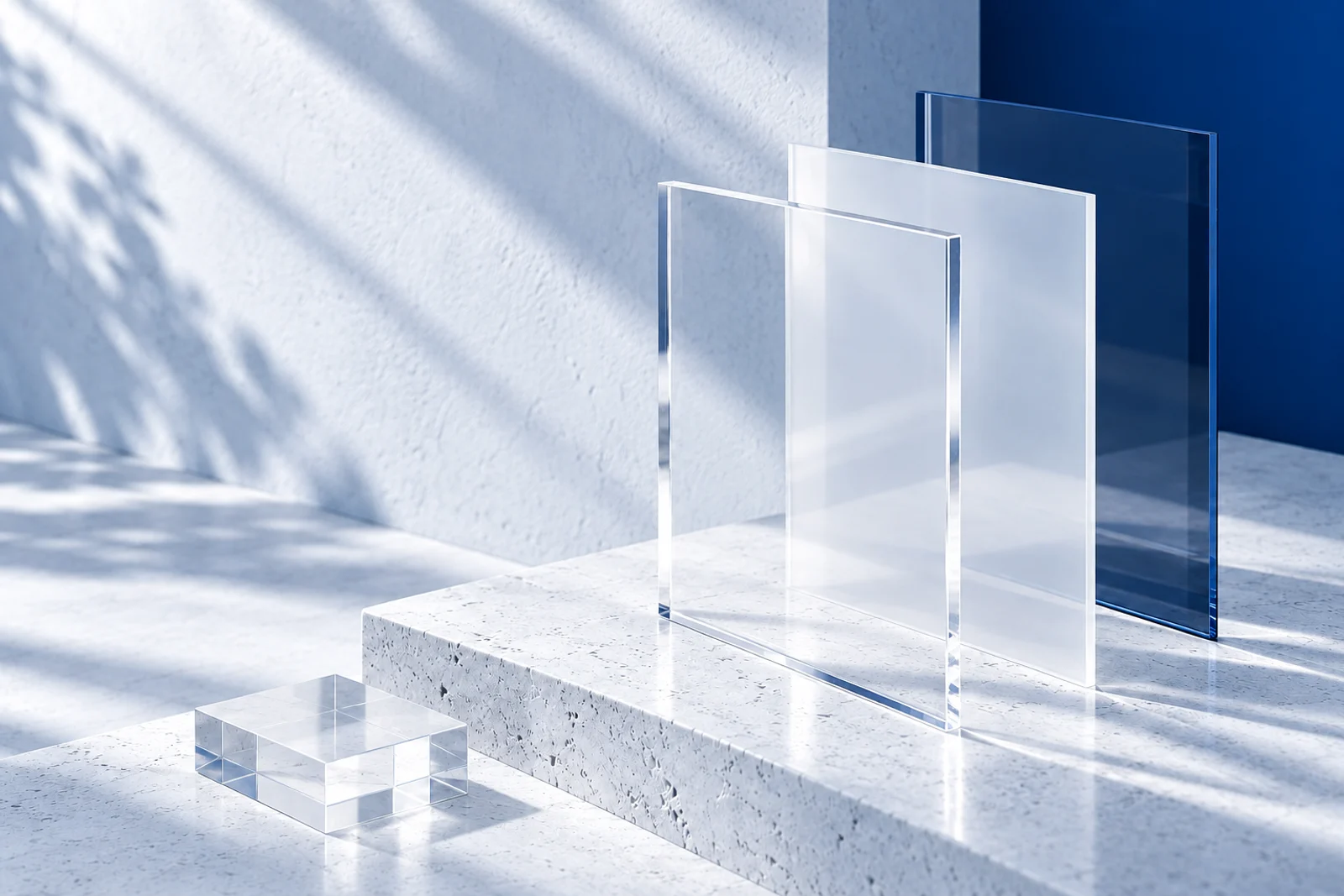Artistic illustration of acrylic sheets in a neutral-toned material setting