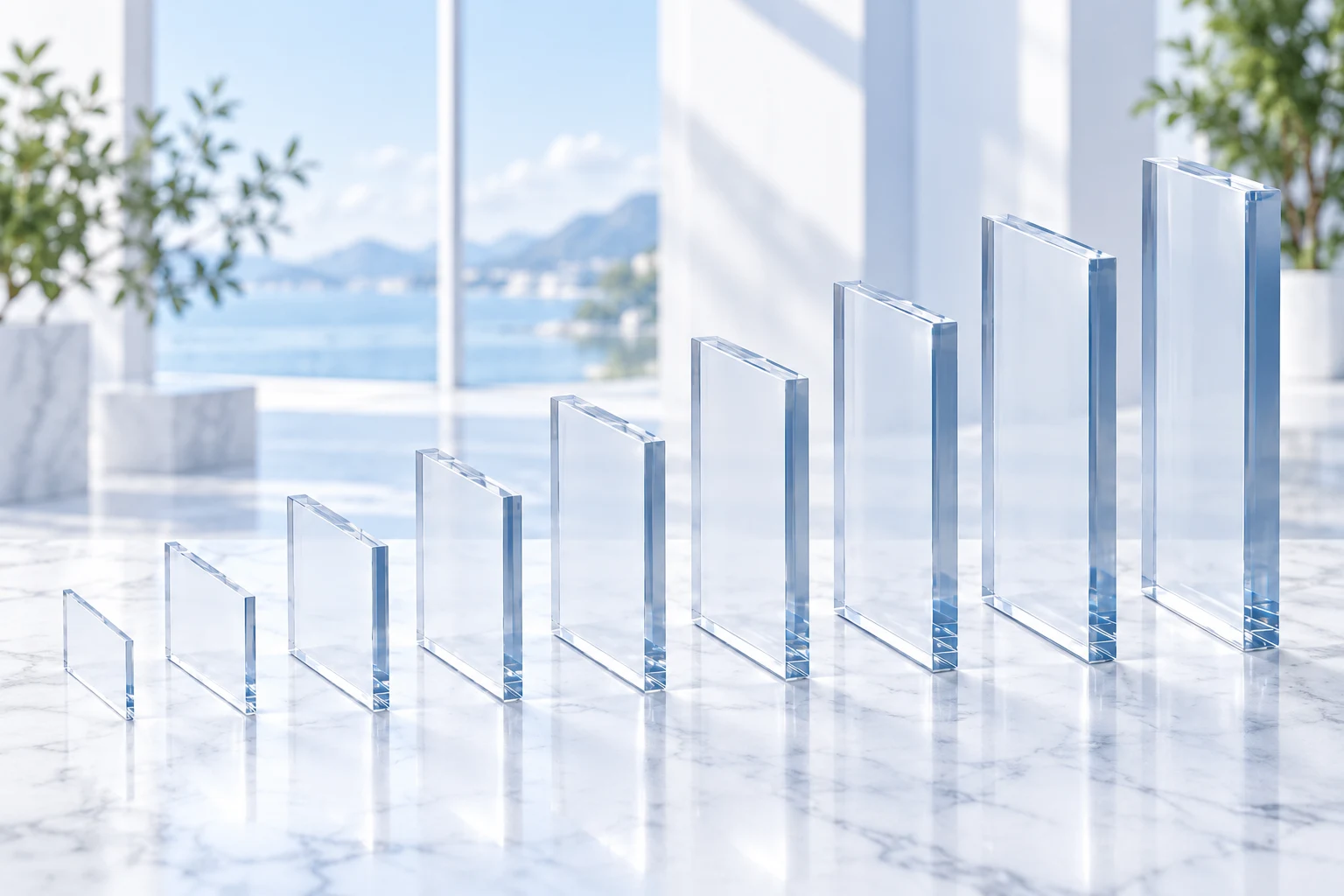 Minh họa các mẫu tấm Polycarbonate đặc có độ dày khác nhau