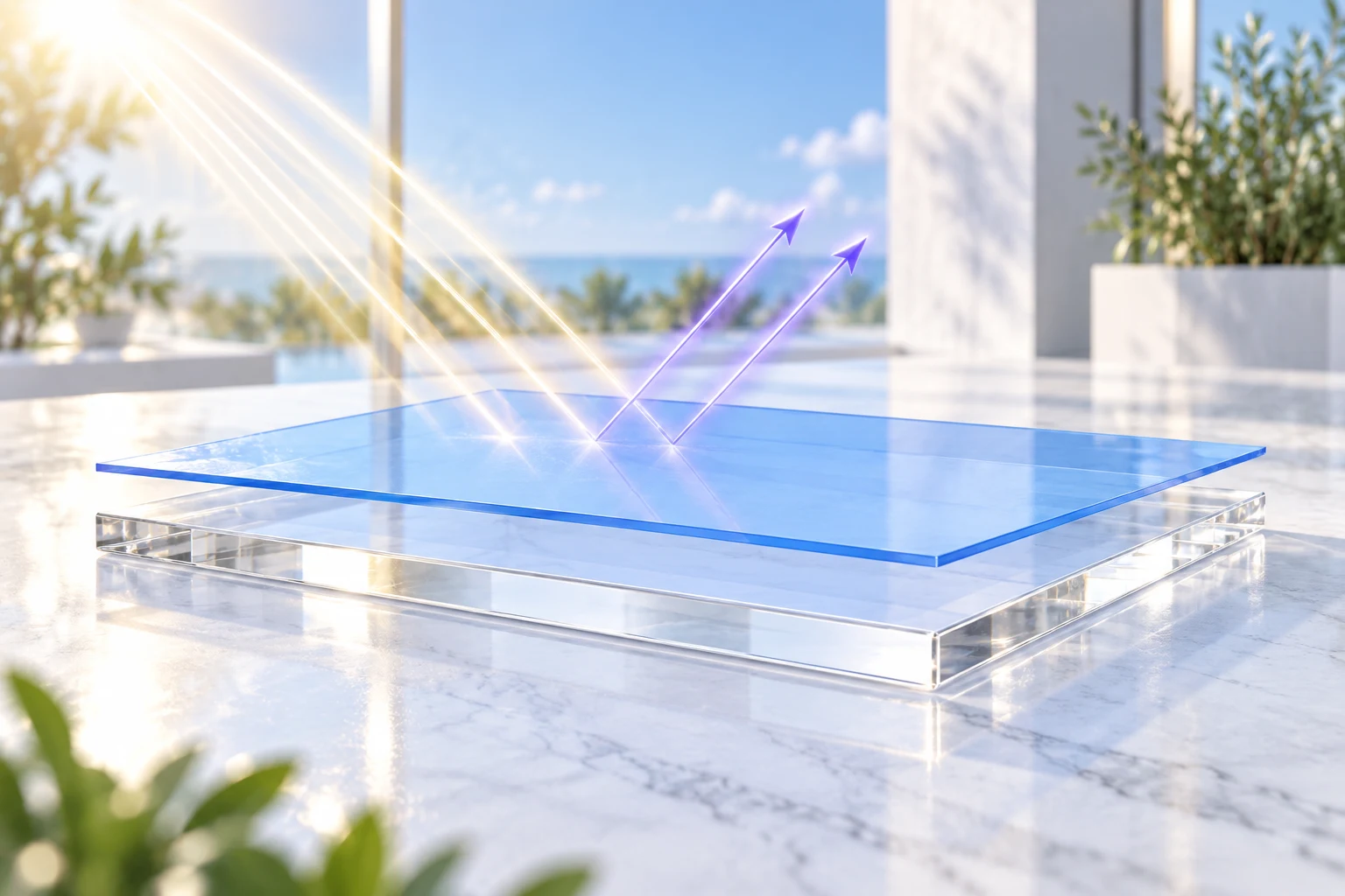 Minh họa lớp bảo vệ UV trên bề mặt tấm Polycarbonate