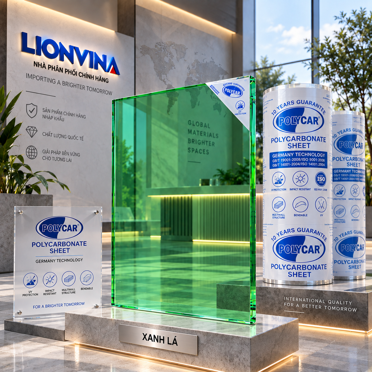 Ảnh minh họa tấm Polycarbonate đặc POLYCAR màu xanh lá