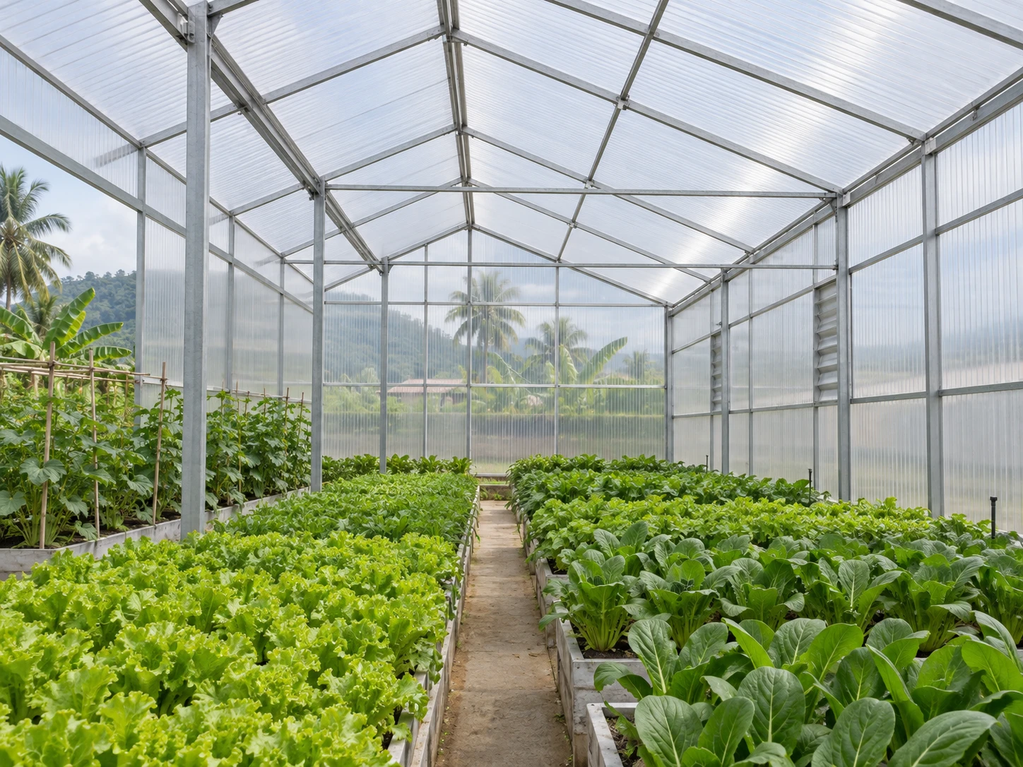 Illustration of a greenhouse and green space made with multiwall polycarbonate