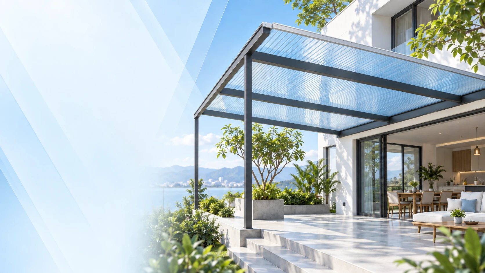 Illustration of a daylighting awning made with multiwall polycarbonate sheets