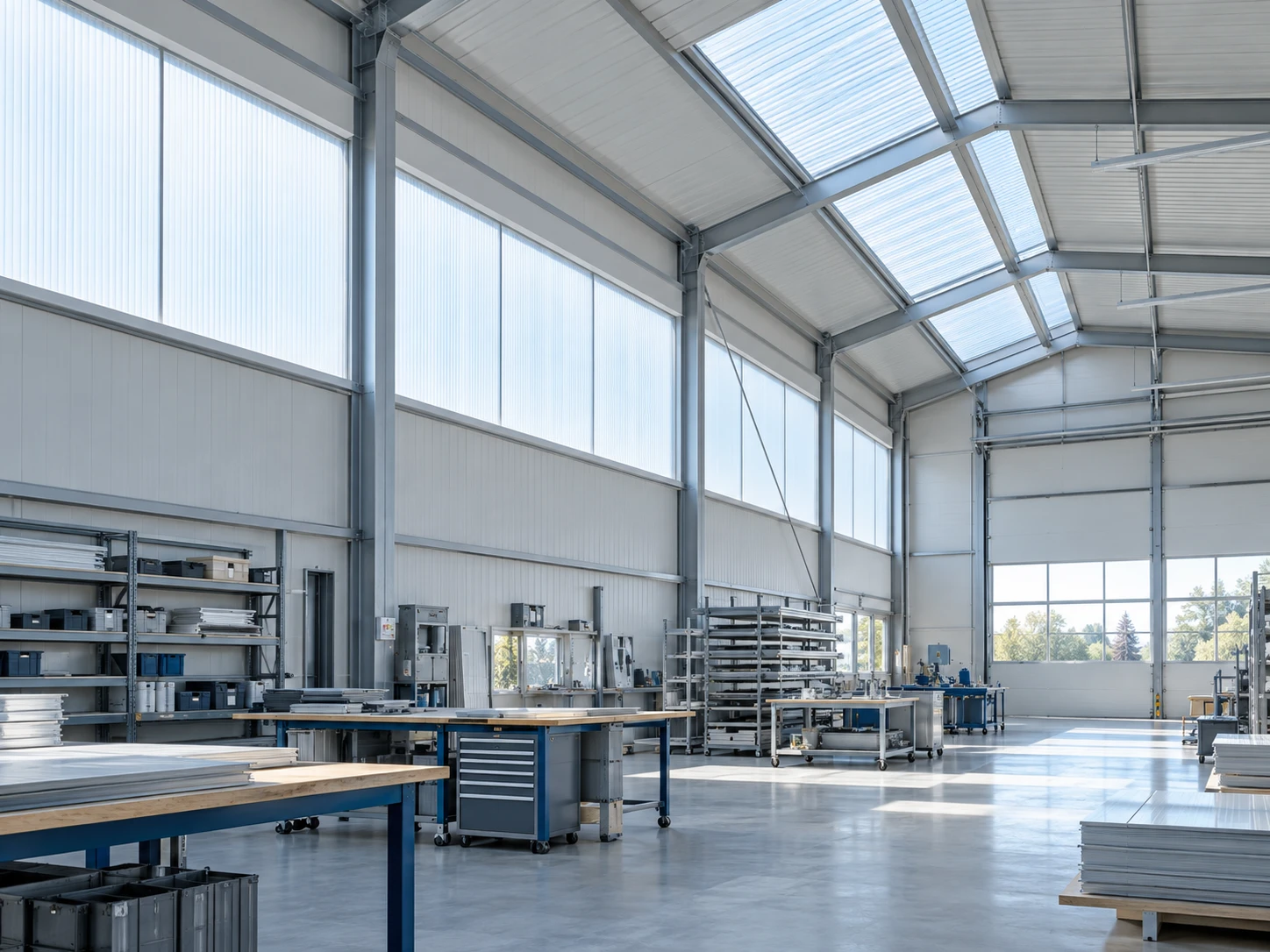 Illustration of a factory and daylighting wall made with multiwall polycarbonate