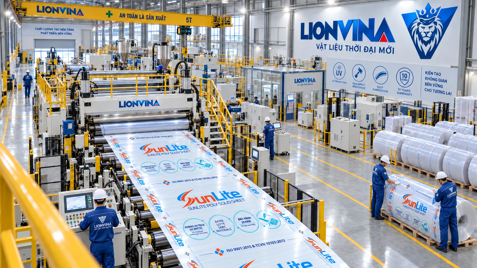 Toàn cảnh bên trong nhà máy với dây chuyền SUNLITE và đội ngũ vận hành